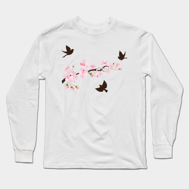 Sakura Birds Long Sleeve T-Shirt by SWON Design